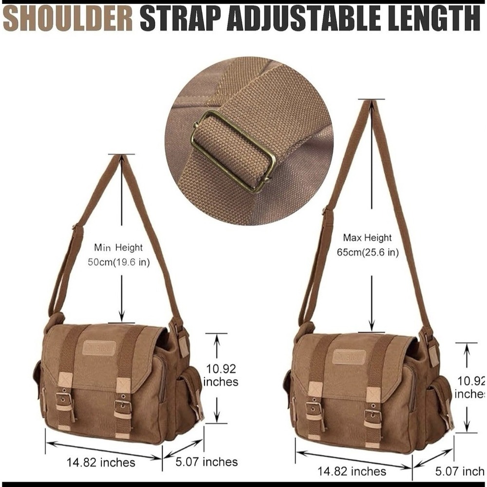 Cwatcun Canvas Camera Messenger Bag - Waterproof Shoulder Case Brown